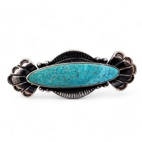 Fred Harvey Era Beautiful Turquoise Sterling Brooch 5.9g