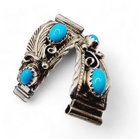 Running Bear Sterling Turquoise Watch Tips And Stainless Steel Band 13g