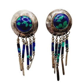 TK Emerson Navajo Sterling Azurite Dangle Earrings 6.6g As Is