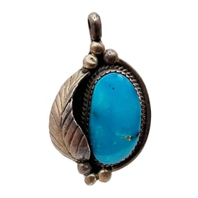 Vintage Navajo Sterling Turquoise Feather Pendant 7.9g