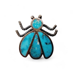 Vintage Navajo Sterling Turquoise Bug Brooch 3.2g