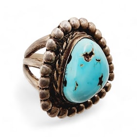 Vintage Navajo Sterling Turquoise Ring Sz 9 10.2g