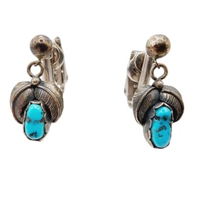 Vintage Ellen Myrtle Navajo Sterling Turquoise Earrings 4.7g