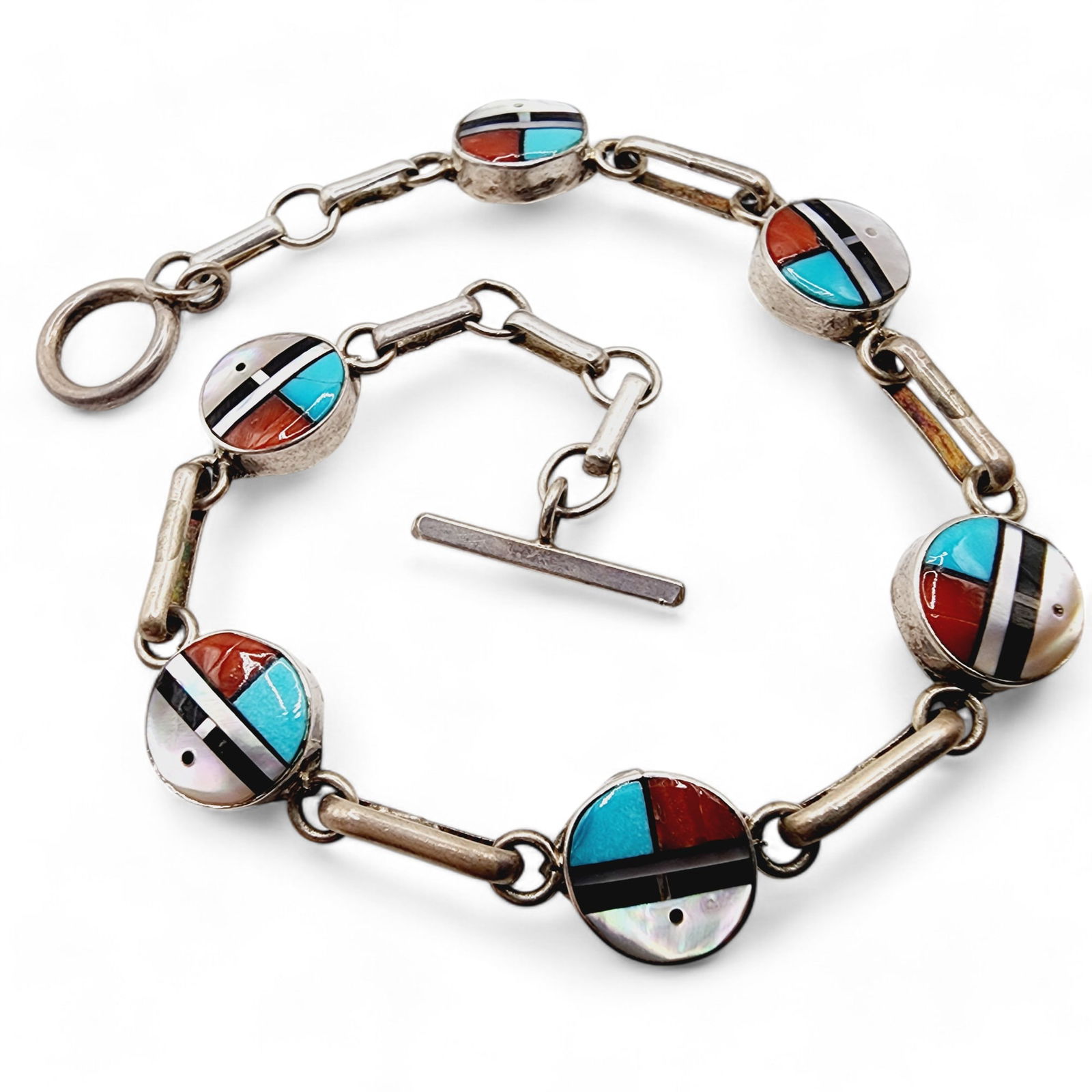 Vintage James Cheama Zuni Sterling Sunface Bracelet 7.7g (1 of 4)