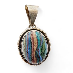 Navajo Sterling Rainbow Calsilica Pendant 7.1g