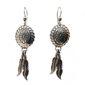 Vintage Navajo Sterling Stamped Concho Dangle Earrings 3.9g