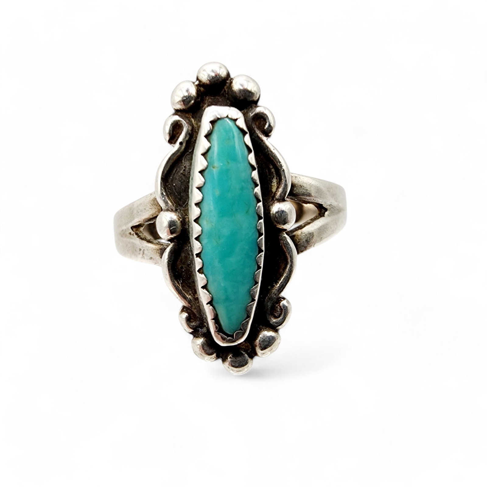 Fred Harvey Era Sterling Turquoise Ring Sz 6.5 3.8g: Fred Harvey Era Sterling Turquoise Ring Sz 6.5 3.8g