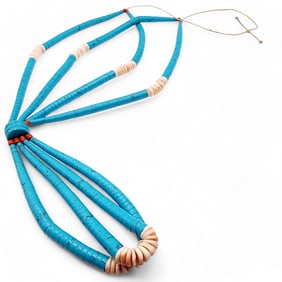 Santo Domingo Style Turquoise Coral Shell Heishe Jacla Necklace 143g