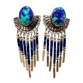 Quoc Trading Co. Azurite Fringe Sterling Earrings 8.6