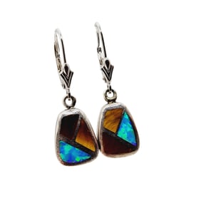 Teme Sunburst Handcrafts Opal Tiger Eye Earrings 5.2g