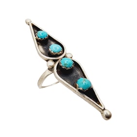 Vintage Zuni Turquoise Shadowbox Finger Length Ring Sz 5 5.4g