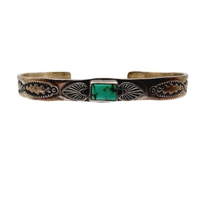 Albert Jake Navajo Sterling Turquoise Stamped Cuff Bracelet 15g