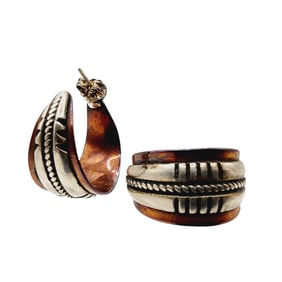 Waldeck Johnson Navajo Sterling Feather Hoop Earrings 12.3g