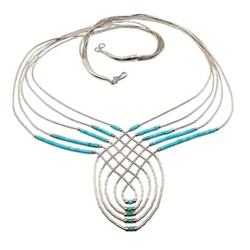 Sterling Liquid Silver Turquoise Bead Necklace 16g