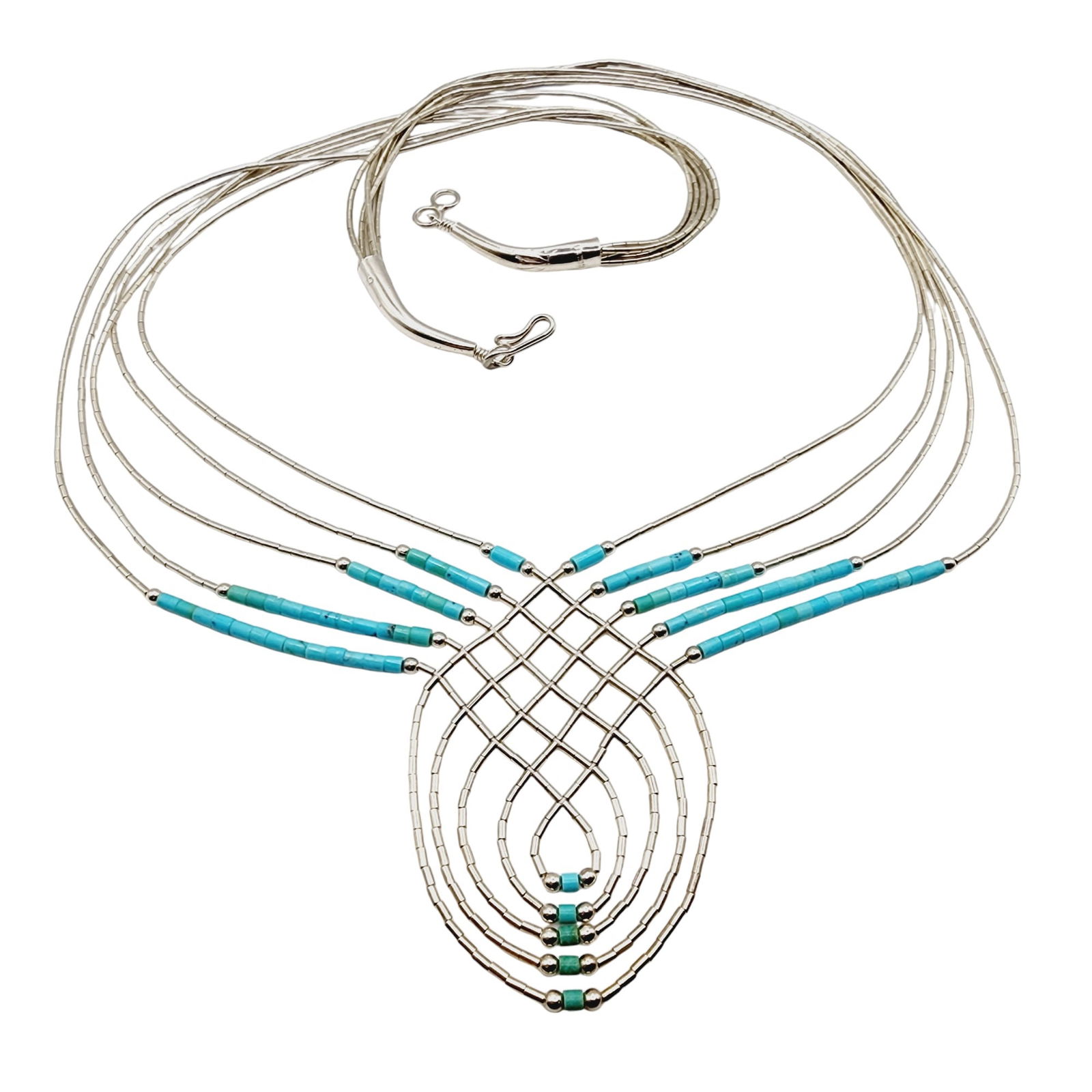 Sterling Liquid Silver Turquoise Bead Necklace 16g (1 of 4)