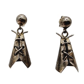 Vintage Navajo Sterling Tipi Tent Earrings 3.8g