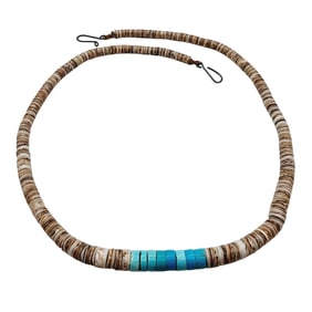 Vintage Turquoise And Shell Heishe Necklace 18.8g