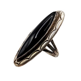 Navajo Sterling Onyx Stamped Ring Sz 6.5 6.3g