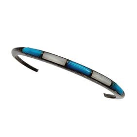 Zuni Sterling Turquoise Mother Of Pearl Inlay Bracelet 8.6g