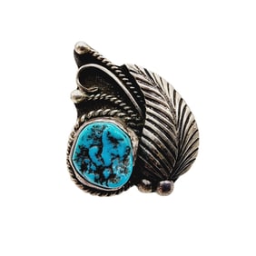 Beautiful Vintage Navajo Sterling Turquoise Feather Ring Sz 9 11.1g