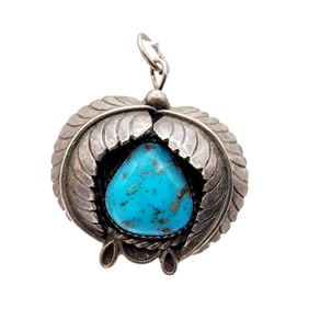 Signed AJ Navajo Sterling Turquoise Pendant 6.6g