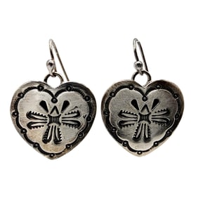 Navajo Sterling Hand Stamped Heart Earrings 7.3g