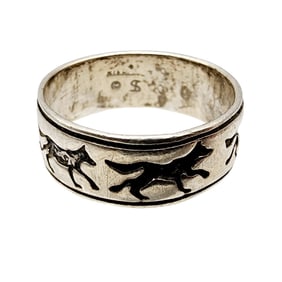Shubes Manufacturing Sterling Handstamped Wolf Ring Sz 9 4.7g
