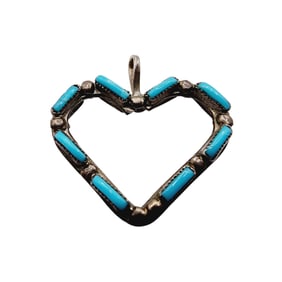 Zuni Sterling Reversible Coral Turquoise Heart Pendant 2.2g