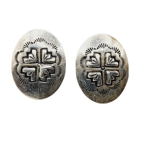 Navajo Sterling Handstamped Repousse Concho Earrings 7.5g