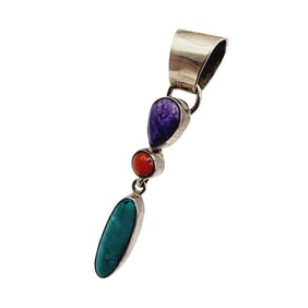 Sylvia Chee Navajo Sterling Turquoise Coral Charoite Pendant 2.9g