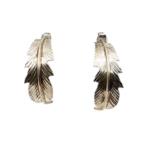 Allen Barney Navajo Sterling Feather Half Hoop Earrings 2.2g