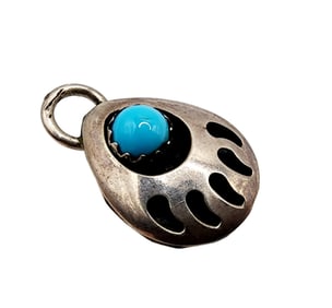 Navajo Sterling Turquoise Bear Paw Shadowbox Pendant 1g