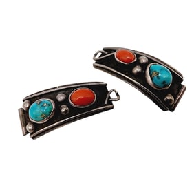 Vintage Navajo Sterling Coral Turquoise Watch Tips 11.6g