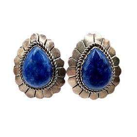 Navajo Sterling Lapis Lazuli Concho Earrings 12.3g
