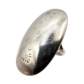 Vintage Teddy Goodluck Navajo Sterling Handstamped Pillow Ring Sz 6 5.5g