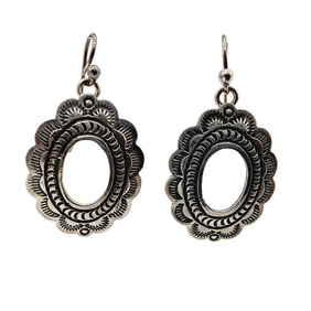 Navajo Sterling Hand Stamped Concho Cutout Earrings 6.9g