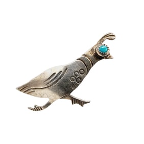 Vintage Navajo Sterling Turquoise Quail Brooch 2.2g