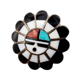 Vintage Zuni Sterling Inlay Sunface Brooch 5.8g