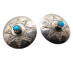 Vintage Nathaniel Johnson Navajo Sterling Stamped Turquoise Earrings 3.6g
