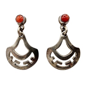 Vintage Pictosigned Hopi Sterling Coral Earrings 5.9g