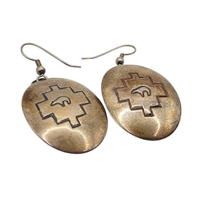 Vintage Navajo Sterling Hand Stamped Bear Earrings 6g