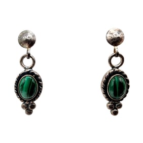 Quoc Trading Sterling Malachite Dangle Earrings 2.7g