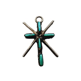 Vintage Zuni Sterling Turquoise Cross Pendant .7g