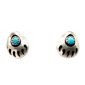 Navajo Sterling Turquoise Bear Paw Shadowbox Earrings 1.4g