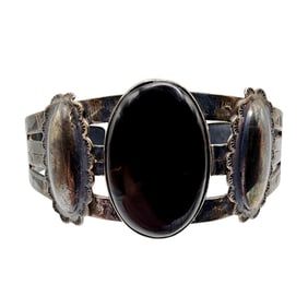 Vintage Fred Harvey Era Navajo Sterling Petrified Wood? Stamped Cuff Bracelet 26.6g