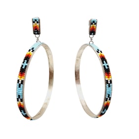 Navajo Sterling Large Hoop Beadwork Earrings 15.5g