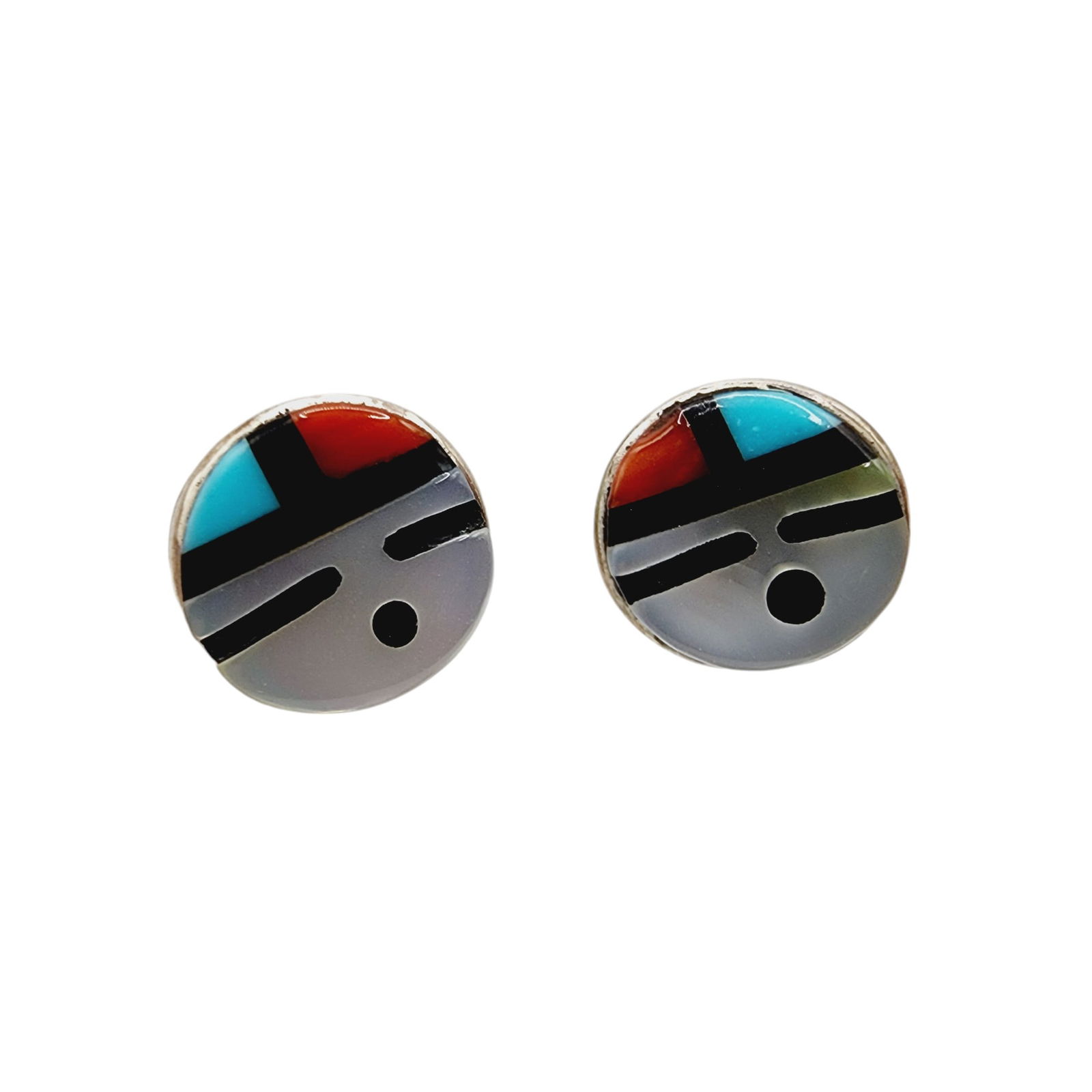 Zuni Sterling Sunface Inlay Stud Earrings .9g (1 of 4)