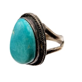 Vintage Navajo Sterling Turquoise Cab Ring Sz 7.5 5.2g