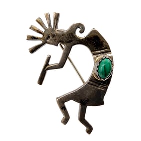 Vintage Navajo Sterling Malachite Kokopelli Flute Player Brooch 6.6g