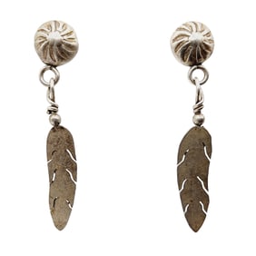 Navajo Sterling Feather Dangle Earrings 1.7g